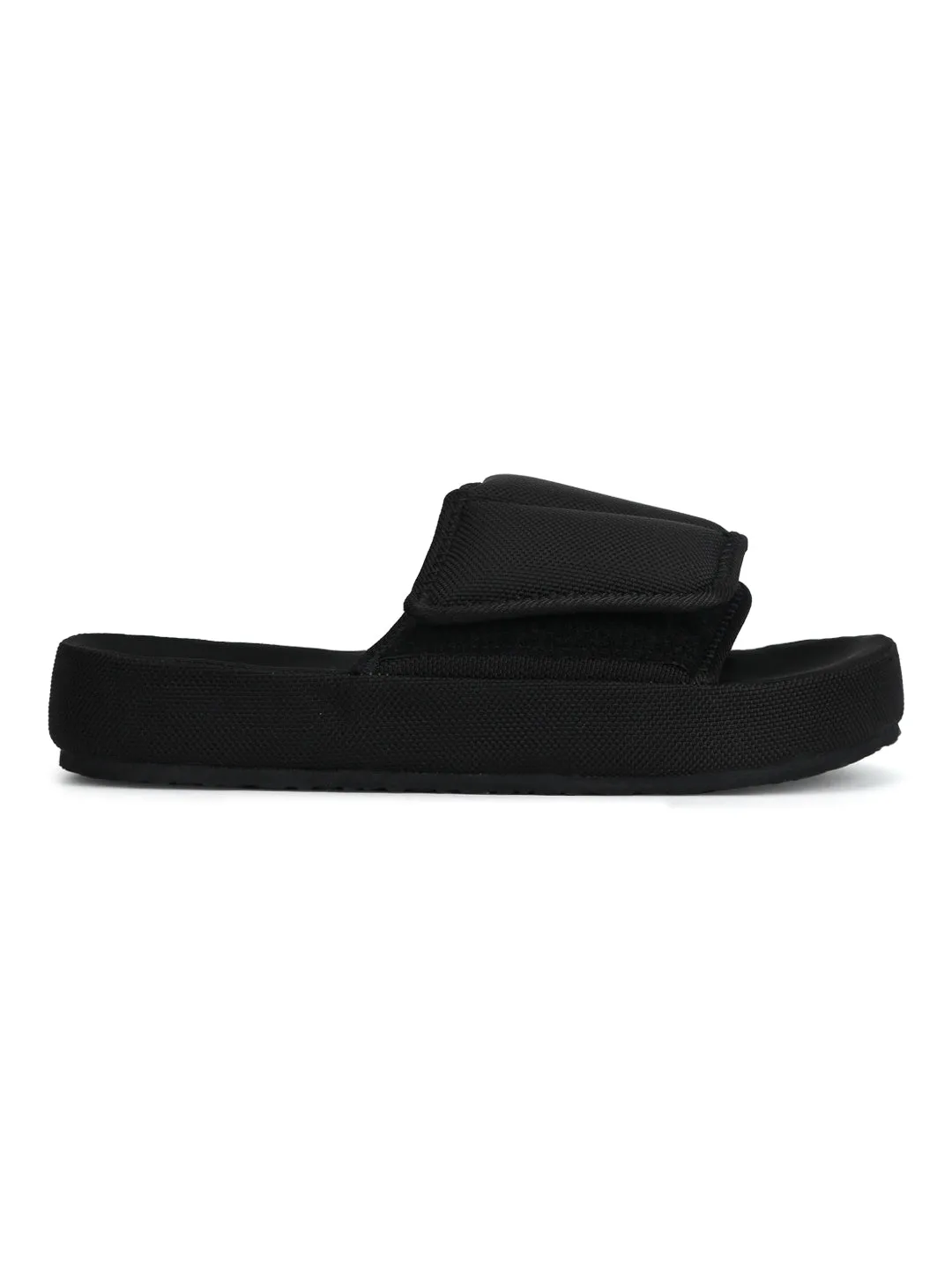 Black Broad Strap Slip-on Flats