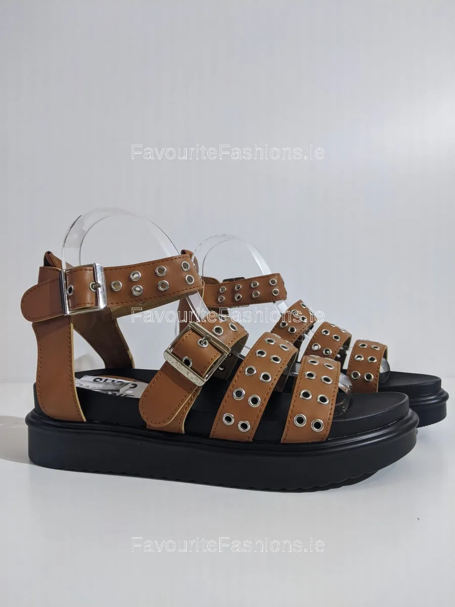 Camel Buckle Chunky Platform Gladiator Strap Sandals