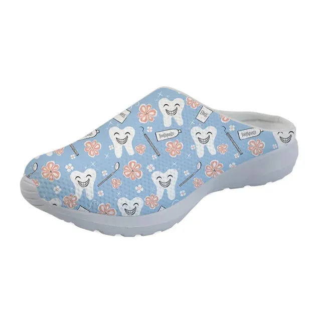 Casual Women Summer Beach Shoes Home Pink Slippers Girl Female Nurse Shoes Funny Dentist Teeth Print Mesh Sandals