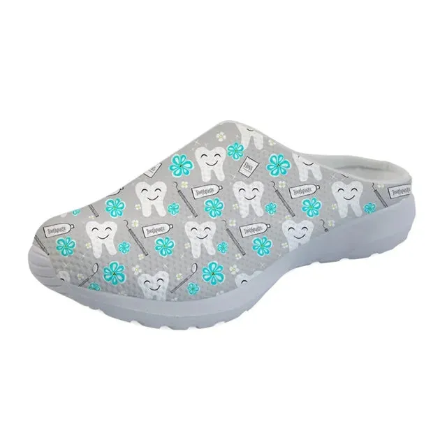 Casual Women Summer Beach Shoes Home Pink Slippers Girl Female Nurse Shoes Funny Dentist Teeth Print Mesh Sandals