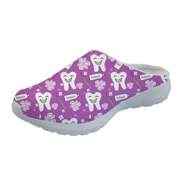 Casual Women Summer Beach Shoes Home Pink Slippers Girl Female Nurse Shoes Funny Dentist Teeth Print Mesh Sandals