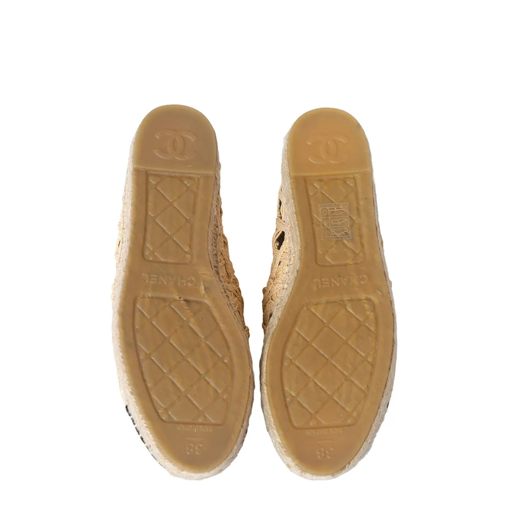 Chanel Beige Woven Fabric Grosgrain CC Espadrille Flats 38