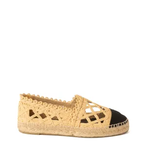 Chanel Beige Woven Fabric Grosgrain CC Espadrille Flats 38