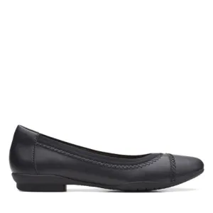 Clarks Women's Sara Bay Ballet Flats- Black Leather