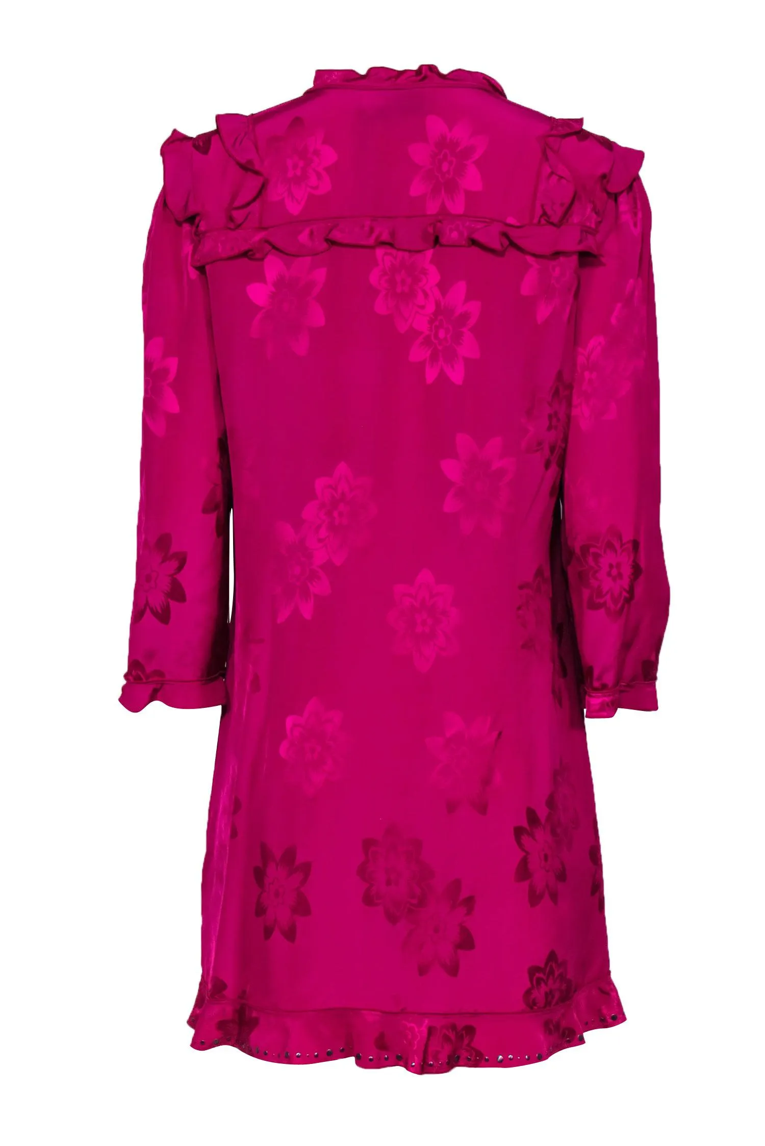 Coach - Fuchsia Satin Floral Textured Peasant Dress w/ Ruffles Sz 10