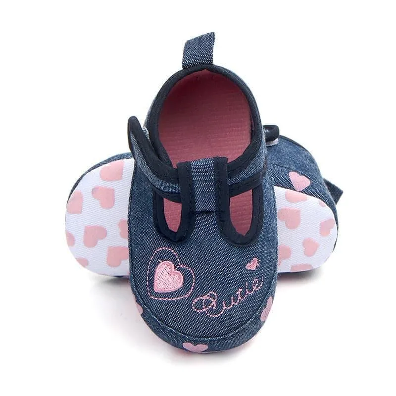 Denim Non-slip Baby Toddler Shoes with Baby Hearts