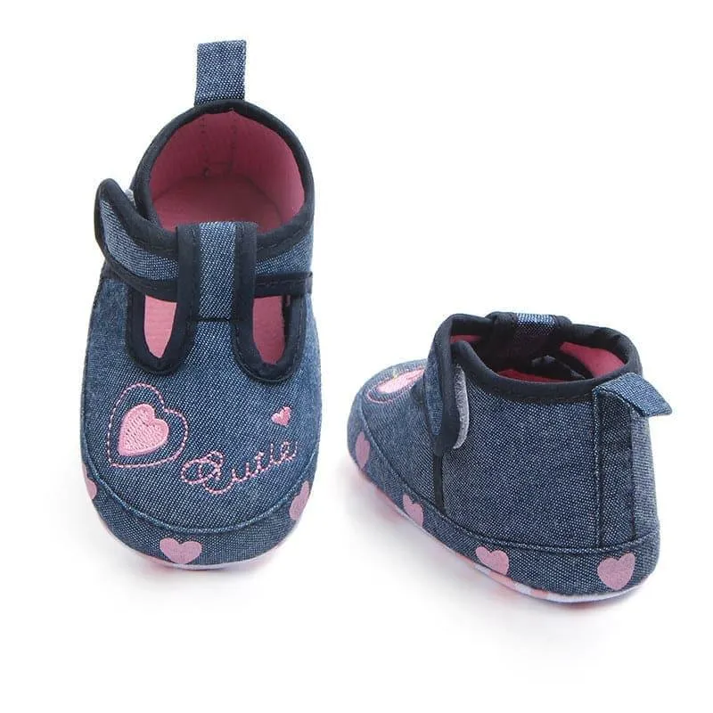 Denim Non-slip Baby Toddler Shoes with Baby Hearts