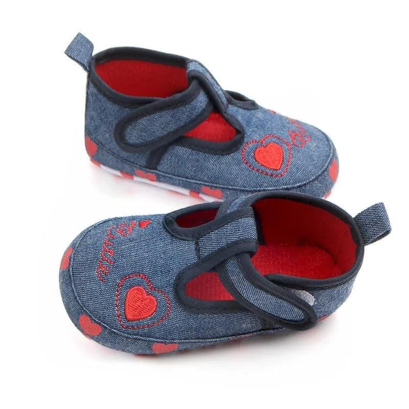 Denim Non-slip Baby Toddler Shoes with Baby Hearts