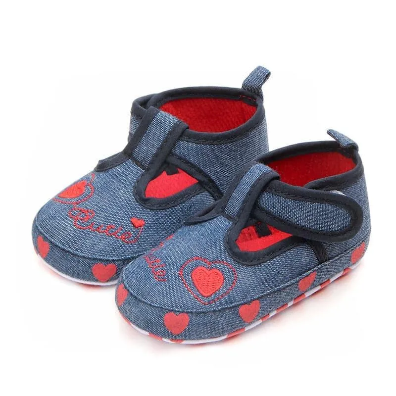 Denim Non-slip Baby Toddler Shoes with Baby Hearts