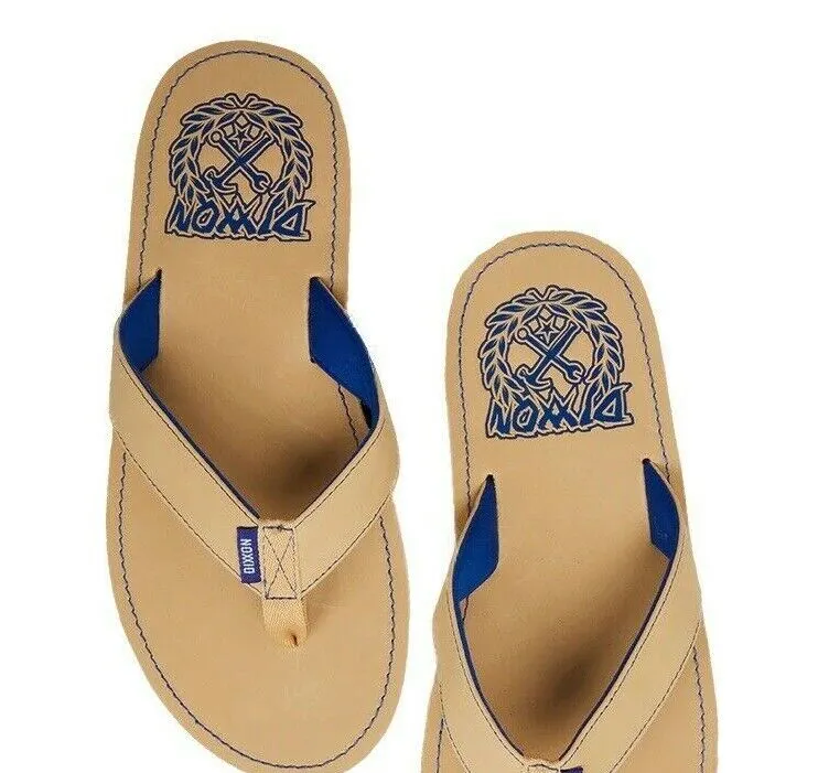 Dixxon Flannel Co. Men's Tan & Royal Blue Leather Flip Flop Style Sandals