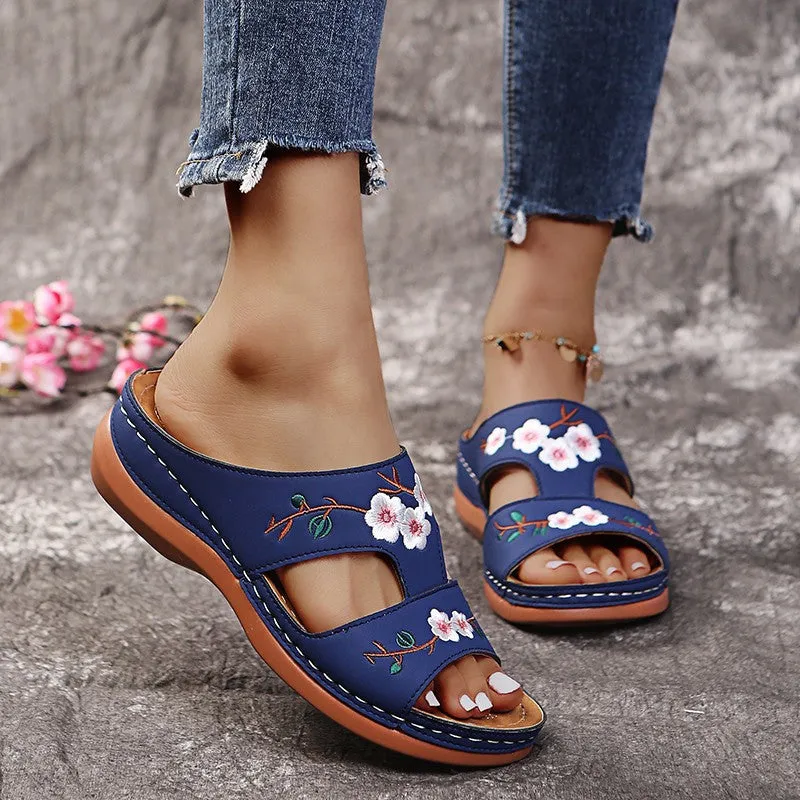 Flip flops women's summer wedge heel platform sandals embroidered women's sandals