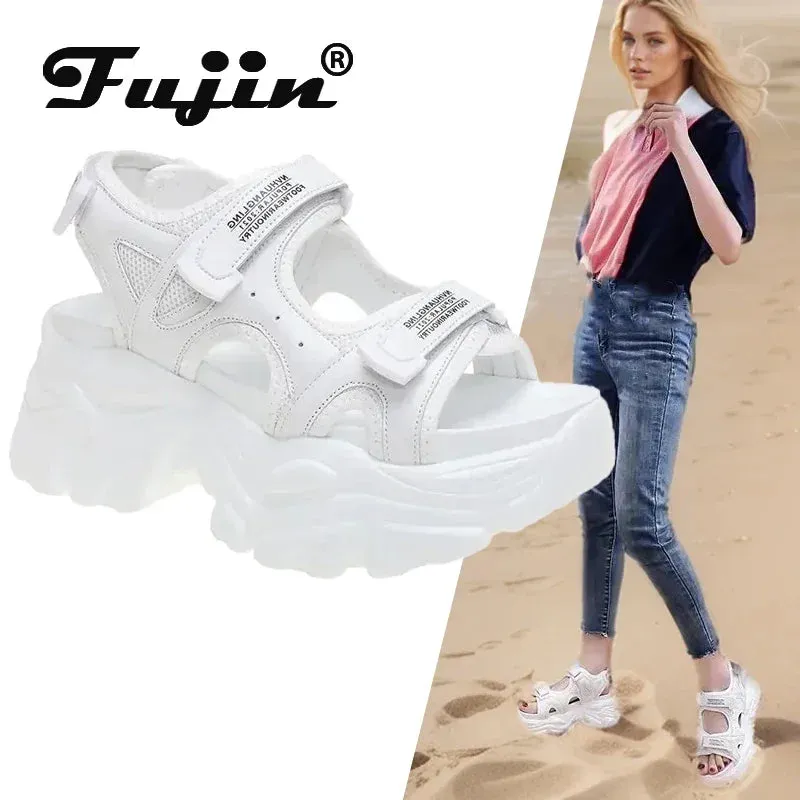 Fujin 8cm Women Sandals Platform Thick Sole Chunky Shoes