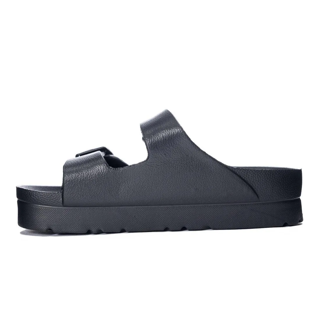 Genavive Jelly Pool Slide Buckle Flatform Sandal - Black