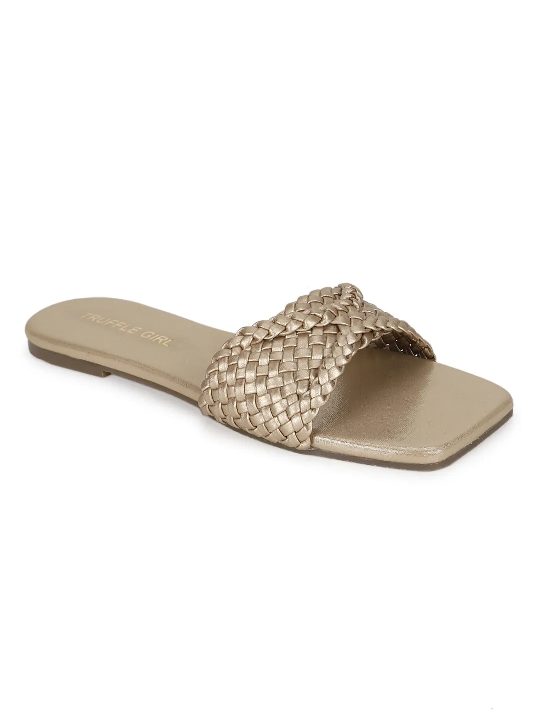 Gold PU Braided Strap Slip On Flats (TC-ST-1210-GLD)