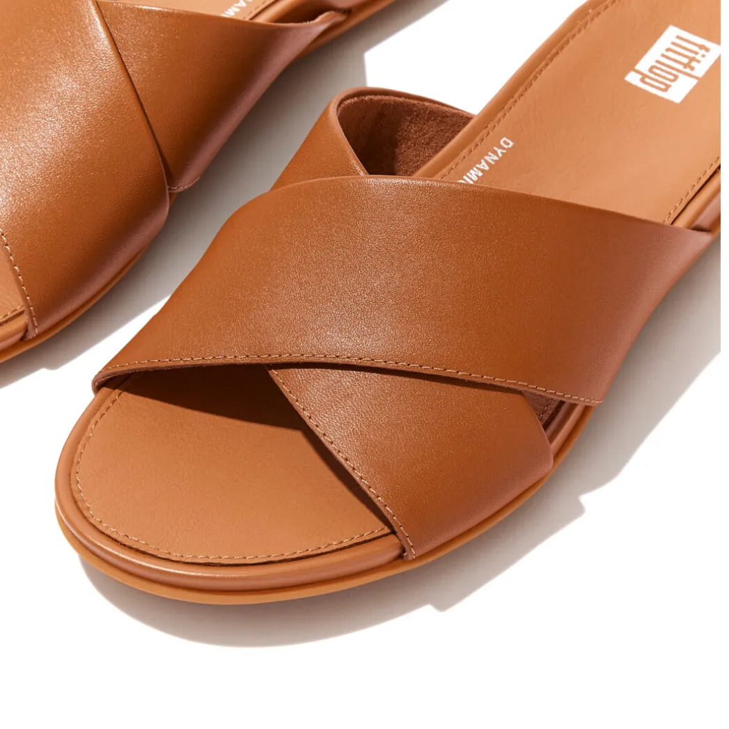 Gracie Leather Cross Slides