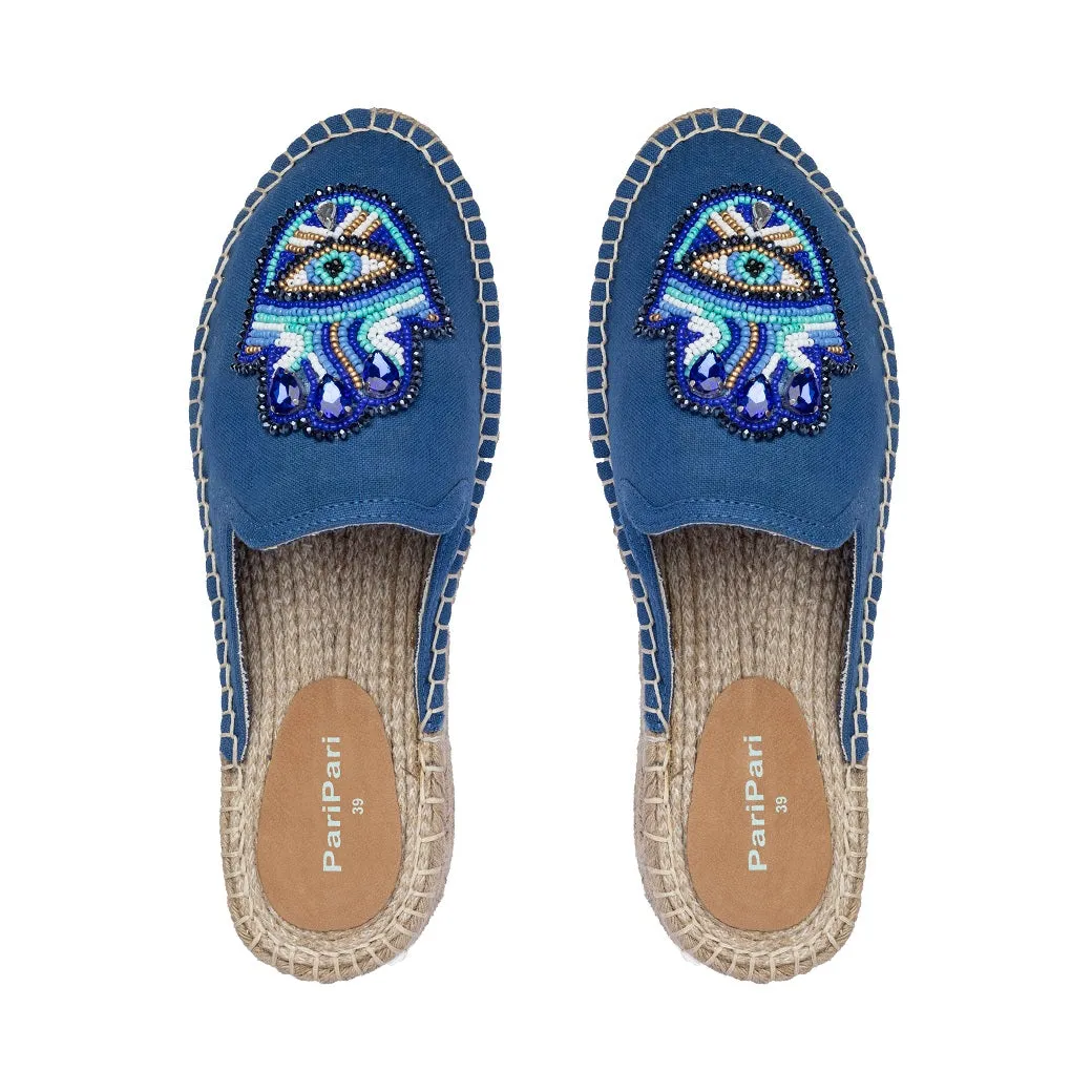 Hamsa Blue Espadrilles Flats