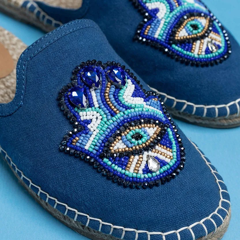 Hamsa Blue Espadrilles Flats