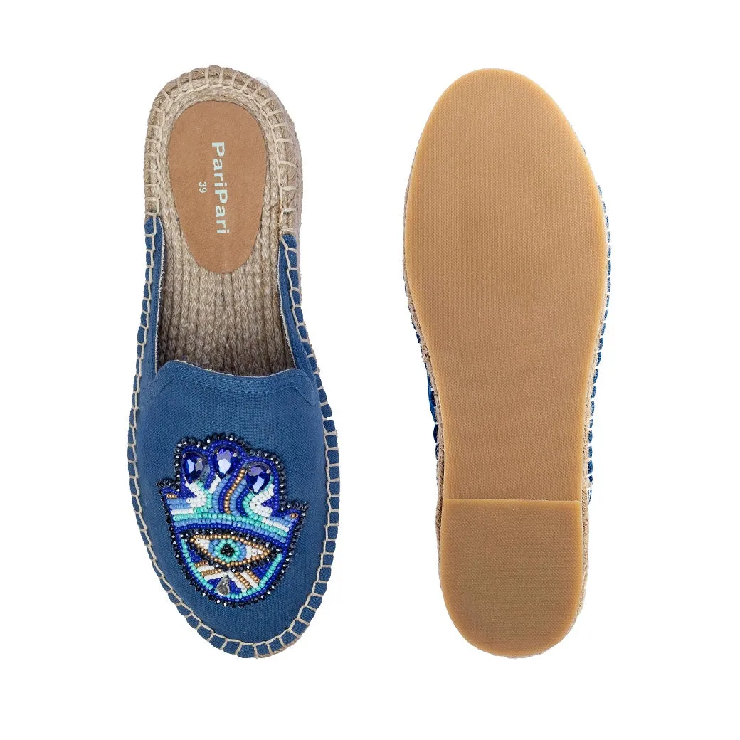 Hamsa Blue Espadrilles Flats