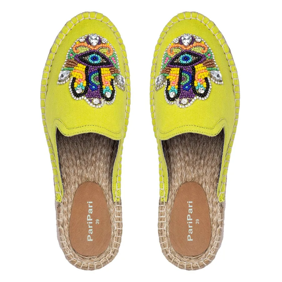 Hamsa Green Espadrilles Flats