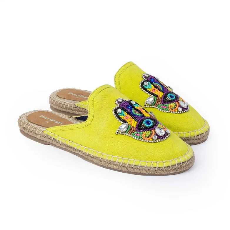 Hamsa Green Espadrilles Flats