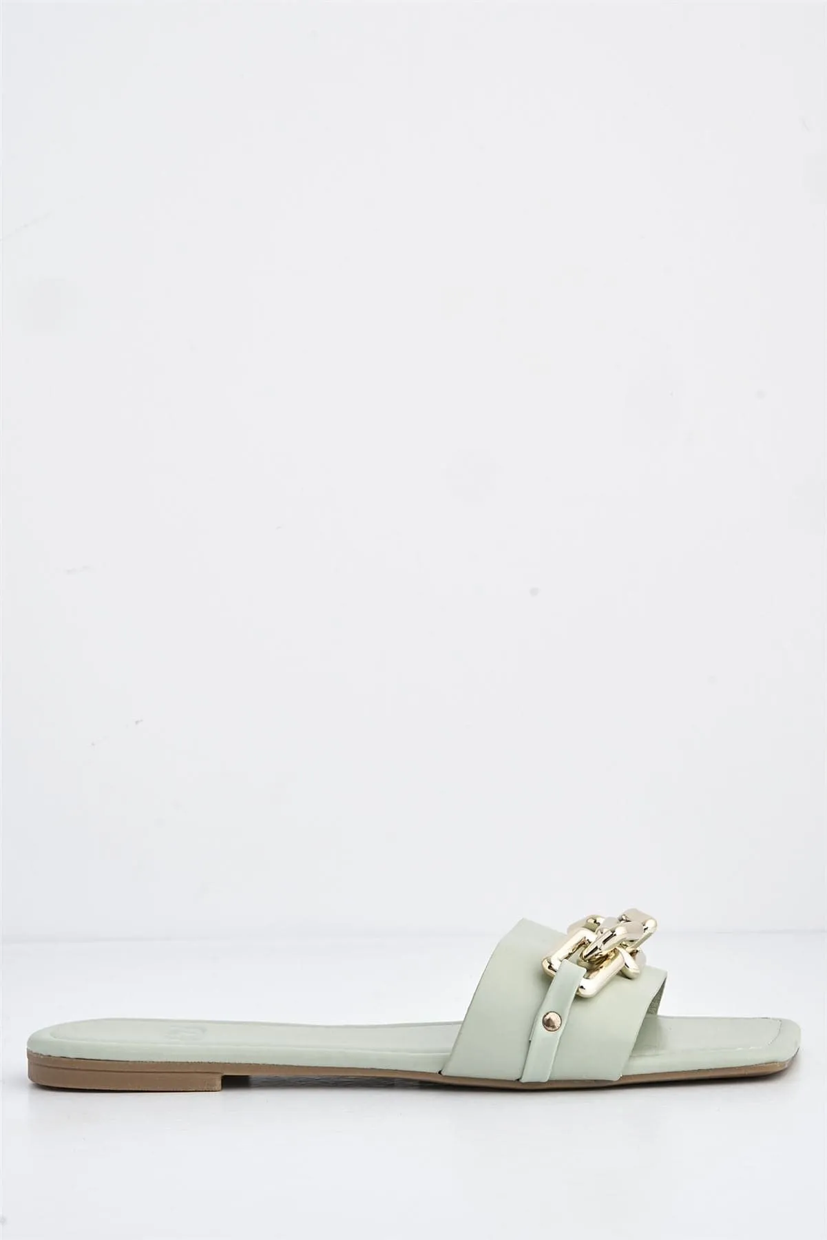 Harlow Statement Chain Flat Sandal in Mint