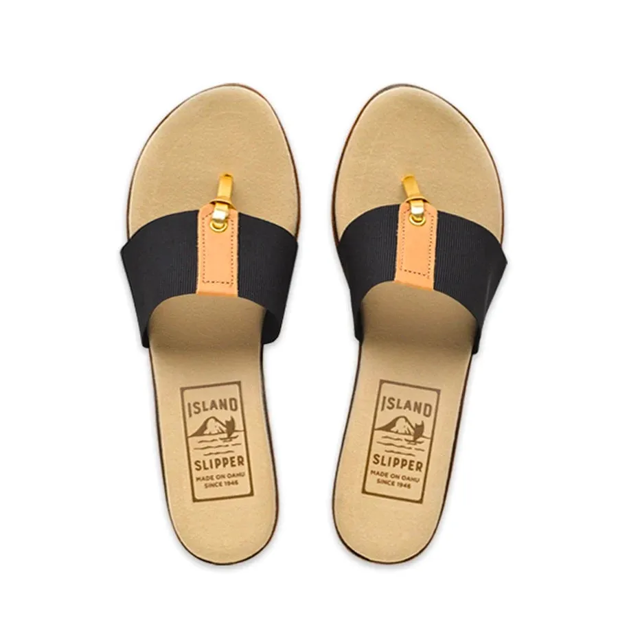 Island Slipper Elastic Thong Wedge Black