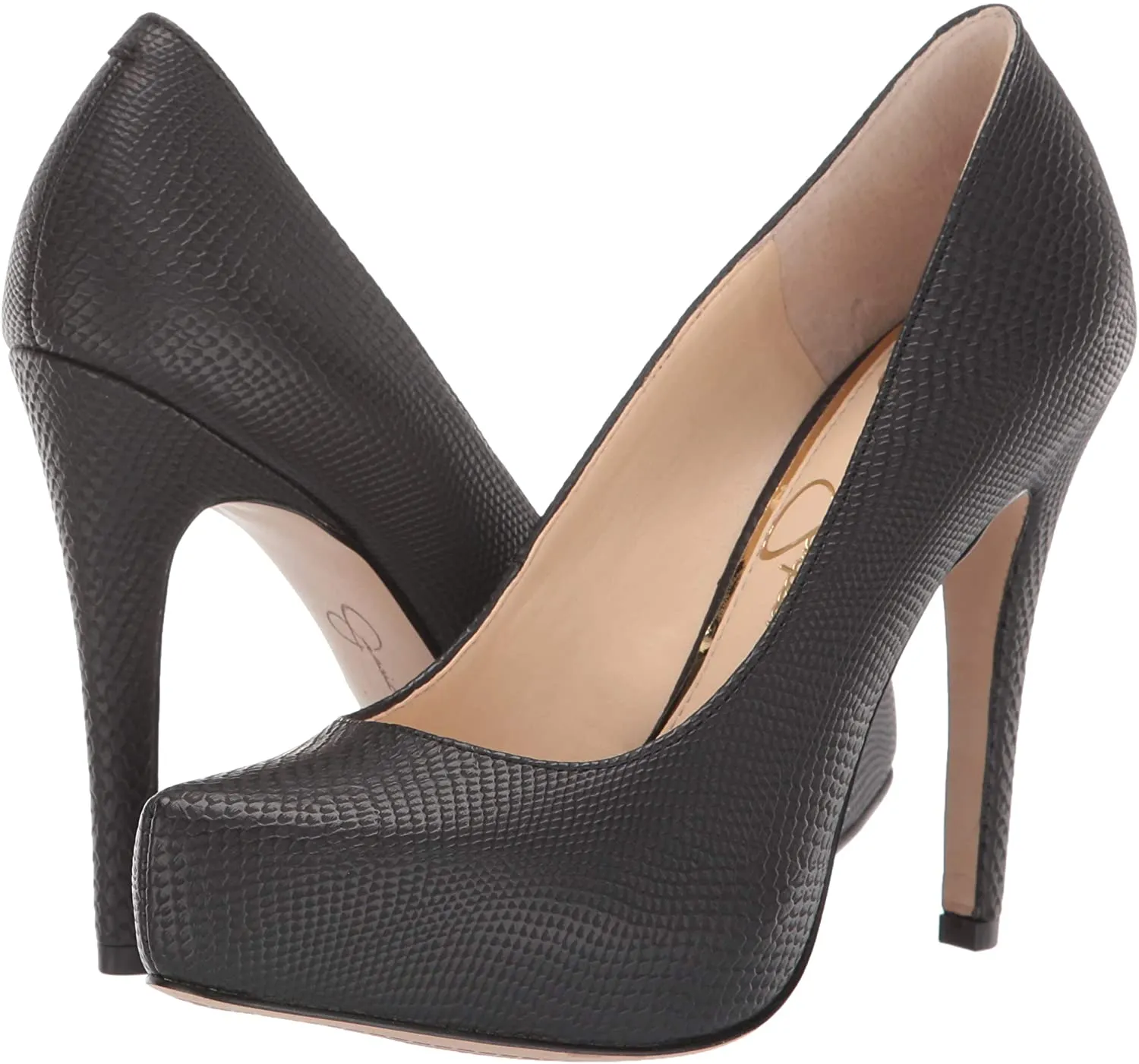 Jessica Simpson Parisah Pointed Toe Classic Black Snake Platform Dress Pumps