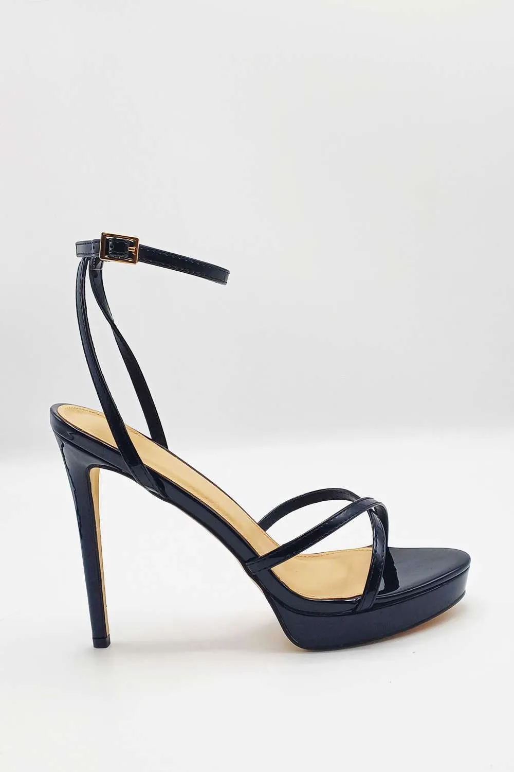 Kalilah Crossover Strap Platform Heeled Sandals in Black