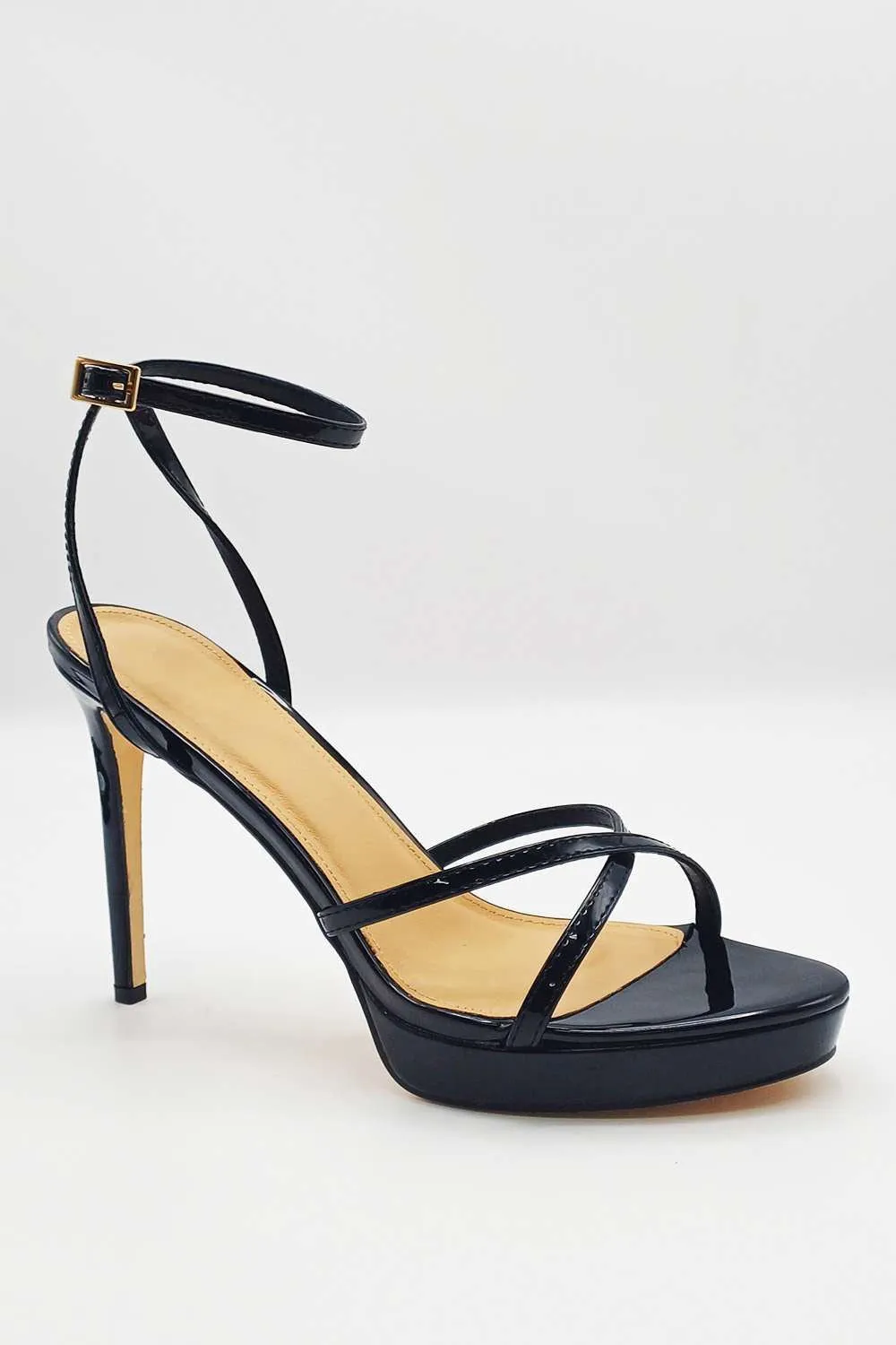 Kalilah Crossover Strap Platform Heeled Sandals in Black