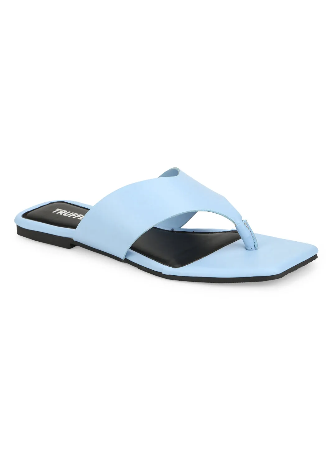 Light Blue PU Square Toe Slippers (TC-RLST14-BLU)