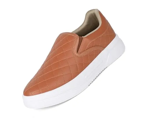 LOUIS STITCH Tan Sneakers for Men | Lightweight Slip-On Walking Shoes for Men | Comfortable Casual Wear | Flexible, Breathable, Stylish & Durable All-Day Wear (SNK-CUSOTN) (Size- 8 UK)