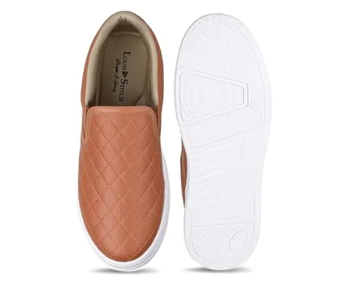 LOUIS STITCH Tan Sneakers for Men | Lightweight Slip-On Walking Shoes for Men | Comfortable Casual Wear | Flexible, Breathable, Stylish & Durable All-Day Wear (SNK-CUSOTN) (Size- 8 UK)