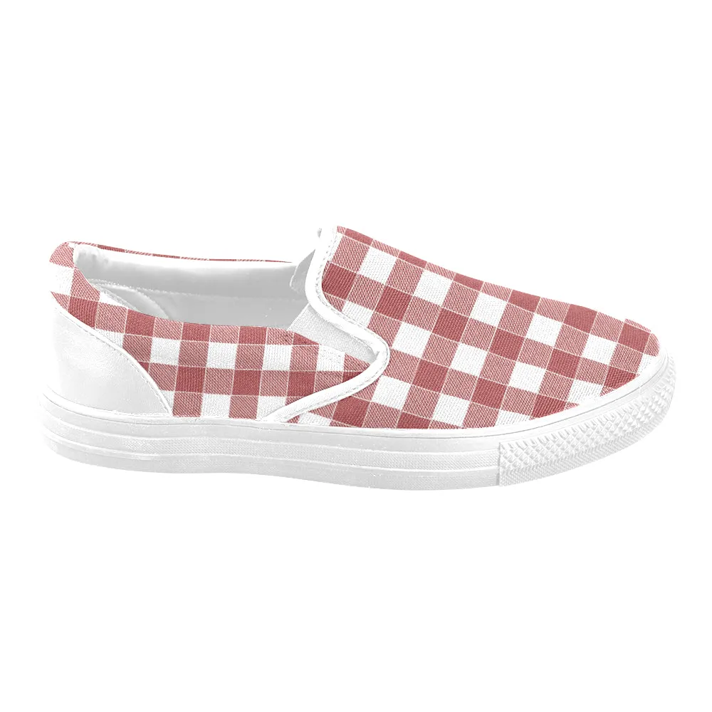 Men's Big Size Red Checks Print Slip-on Canvas Shoes