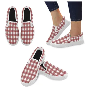 Men's Big Size Red Checks Print Slip-on Canvas Shoes