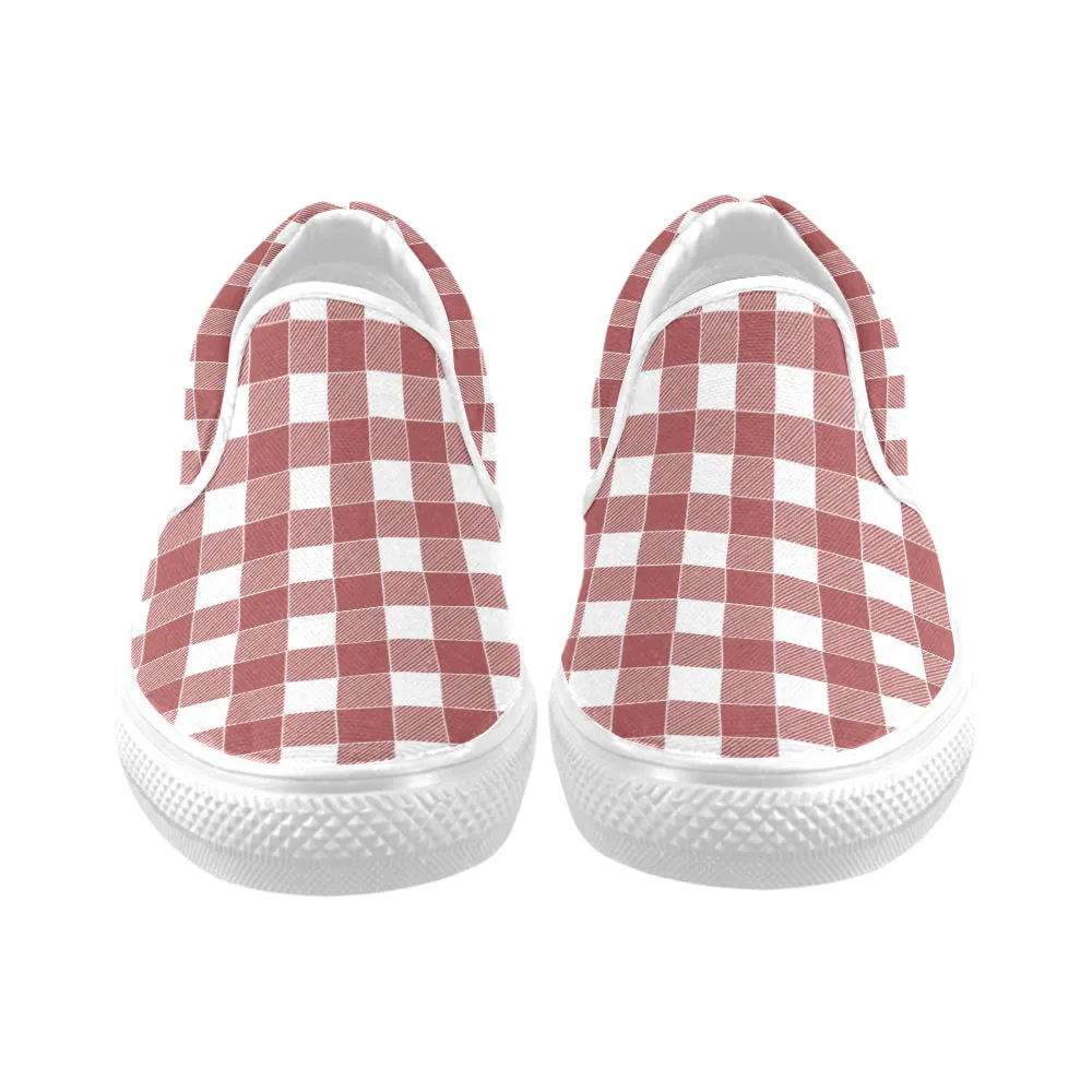 Men's Big Size Red Checks Print Slip-on Canvas Shoes