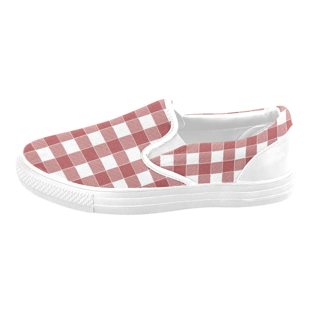 Men's Big Size Red Checks Print Slip-on Canvas Shoes