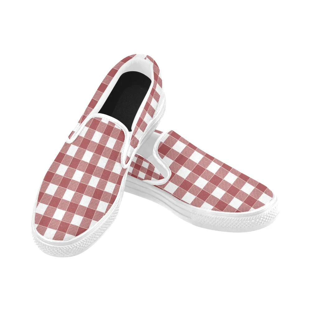 Men's Big Size Red Checks Print Slip-on Canvas Shoes