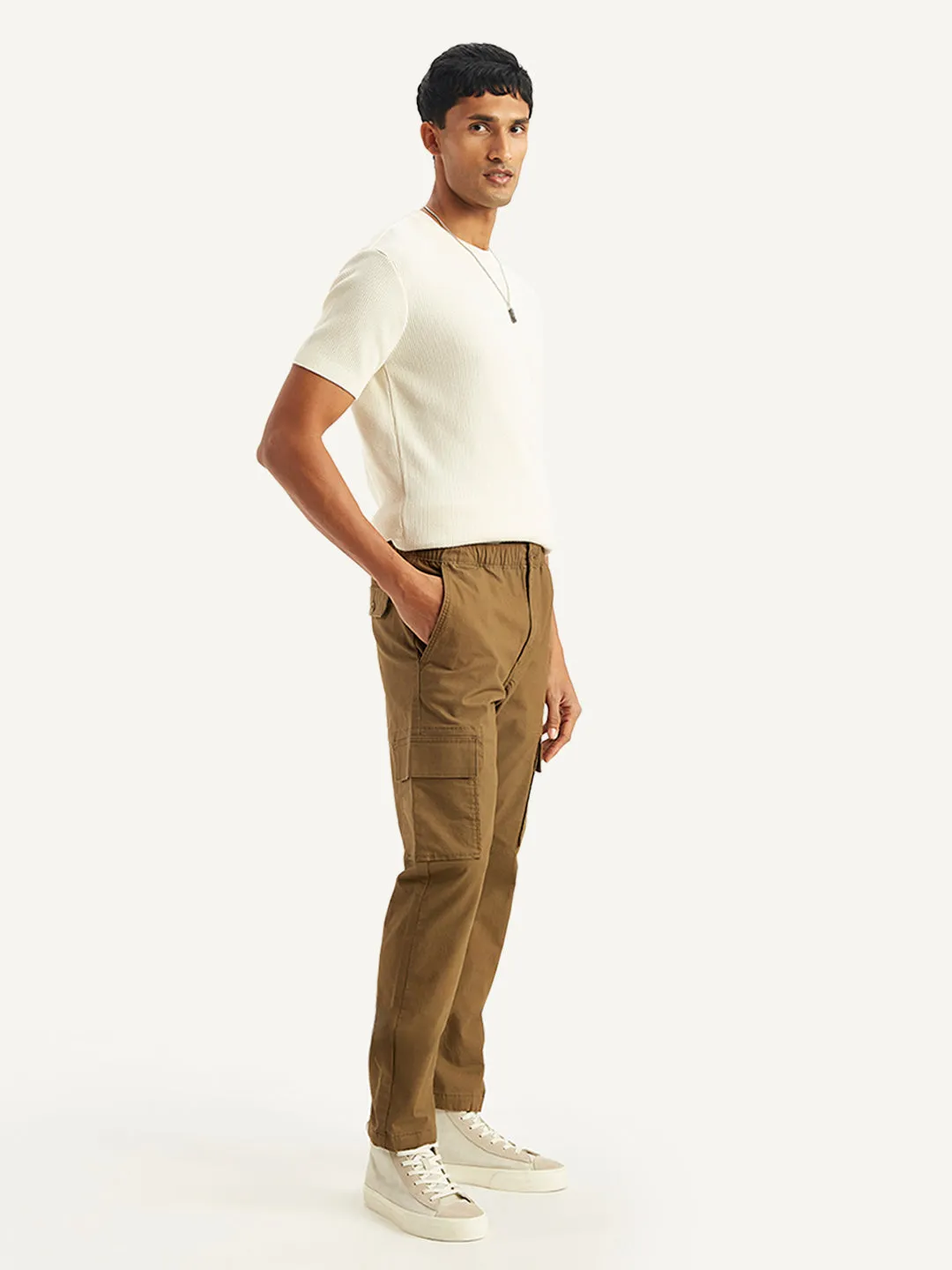 Men's Brown Regular Fit Cargo Trousers