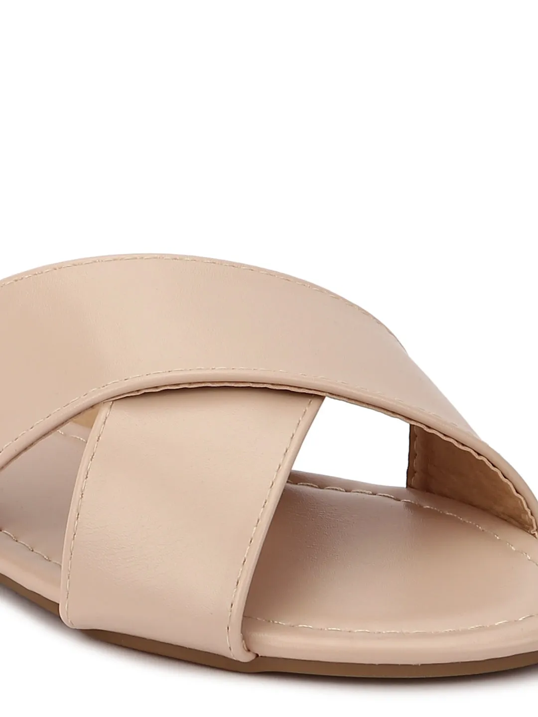 Nude PU Crossover Slip-On Flats