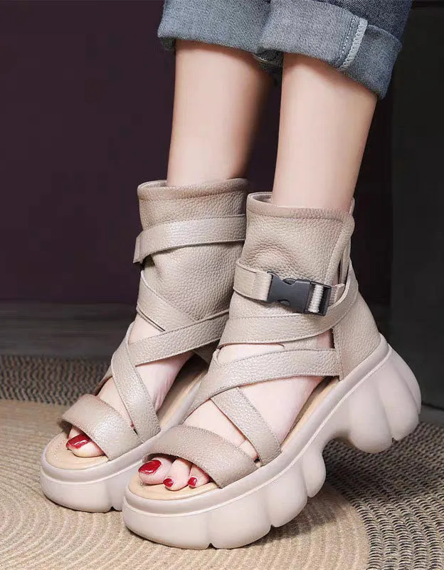 Open Toe Comfortable Leather Straps Platform Sandals