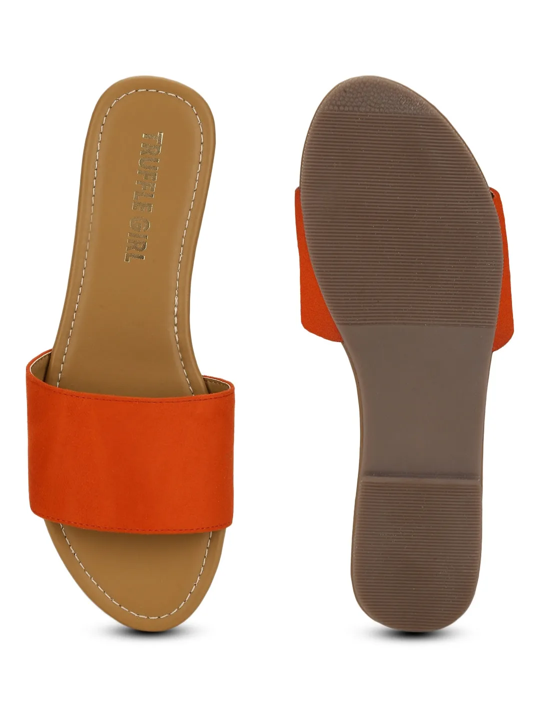 Orange PU Slide on Flat  Sandals