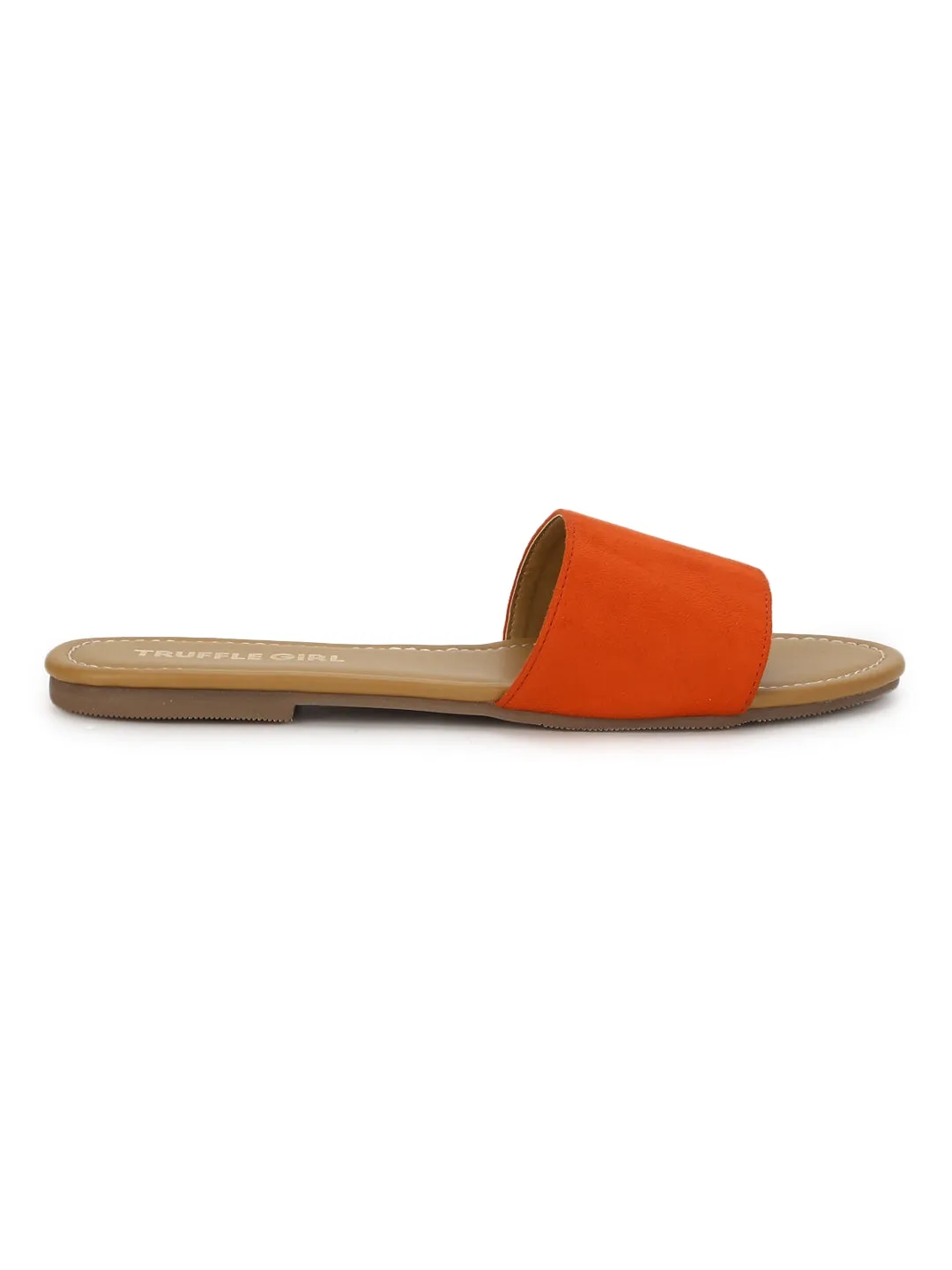 Orange PU Slide on Flat  Sandals