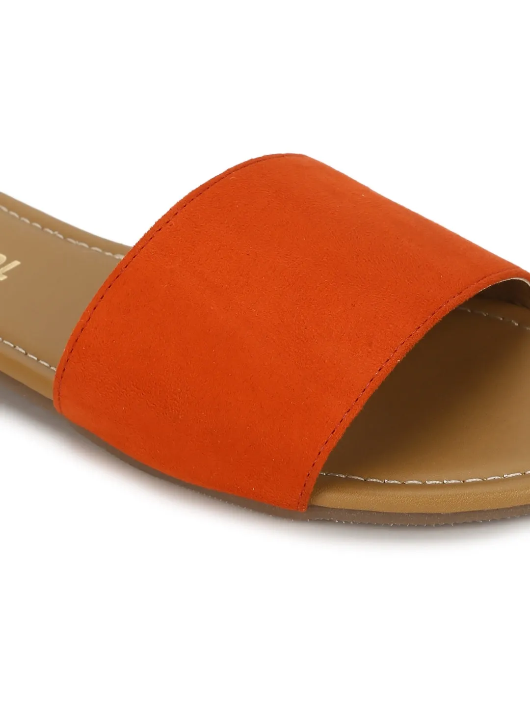 Orange PU Slide on Flat  Sandals