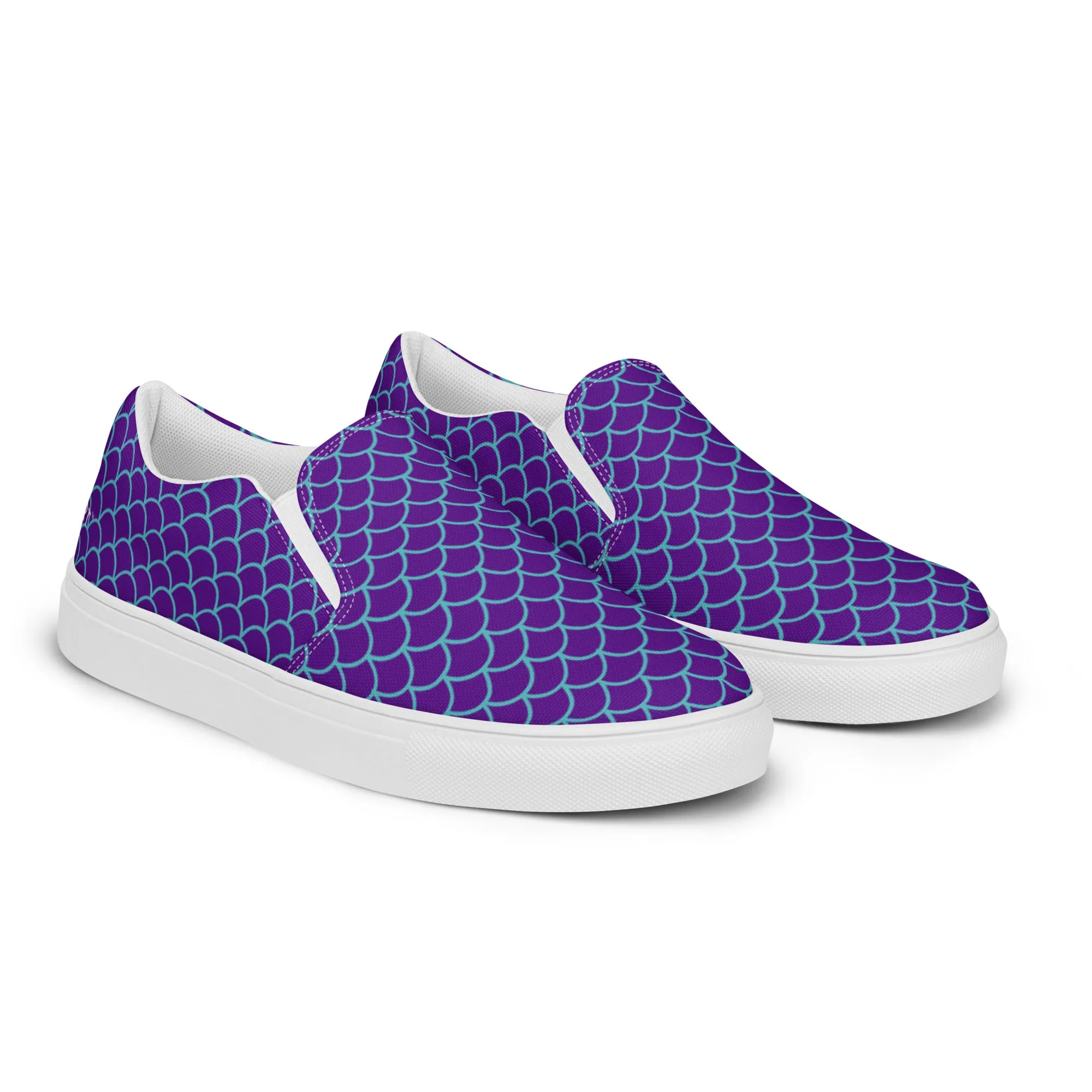 Purple Mermaid Women's Sneakers, Purple Blue Mermaid Print Women’s Slip-On Canvas Shoes (US Size: 5-12)