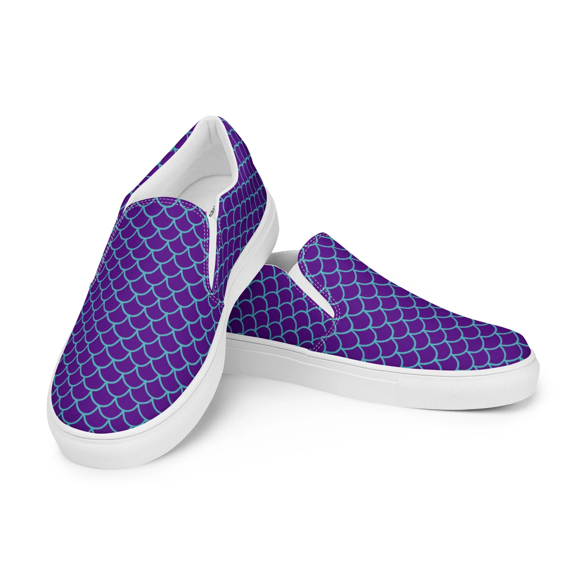 Purple Mermaid Women's Sneakers, Purple Blue Mermaid Print Women’s Slip-On Canvas Shoes (US Size: 5-12)