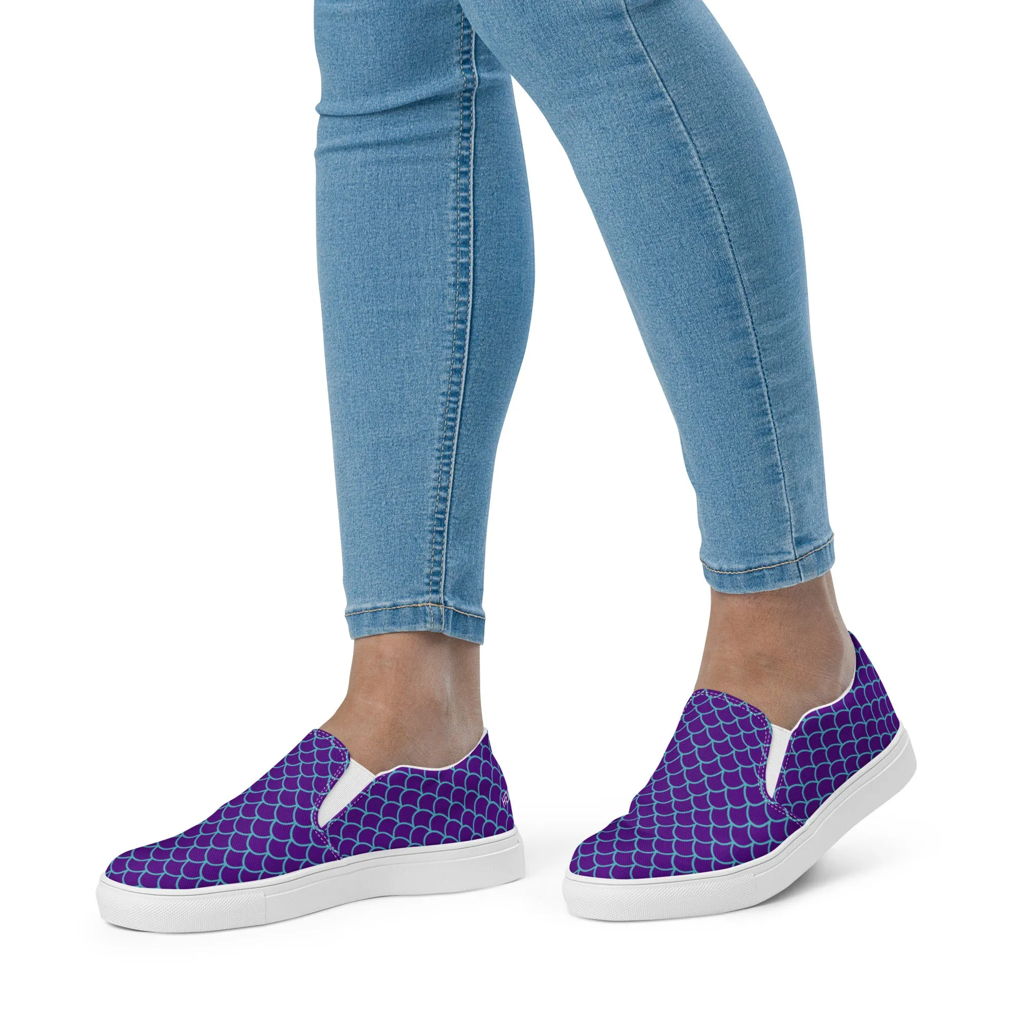 Purple Mermaid Women's Sneakers, Purple Blue Mermaid Print Women’s Slip-On Canvas Shoes (US Size: 5-12)