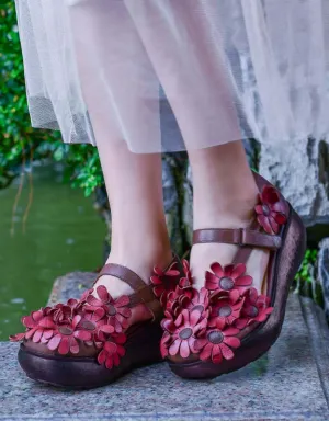 Round Head Comfortable Summer Flower Wedge Sandals