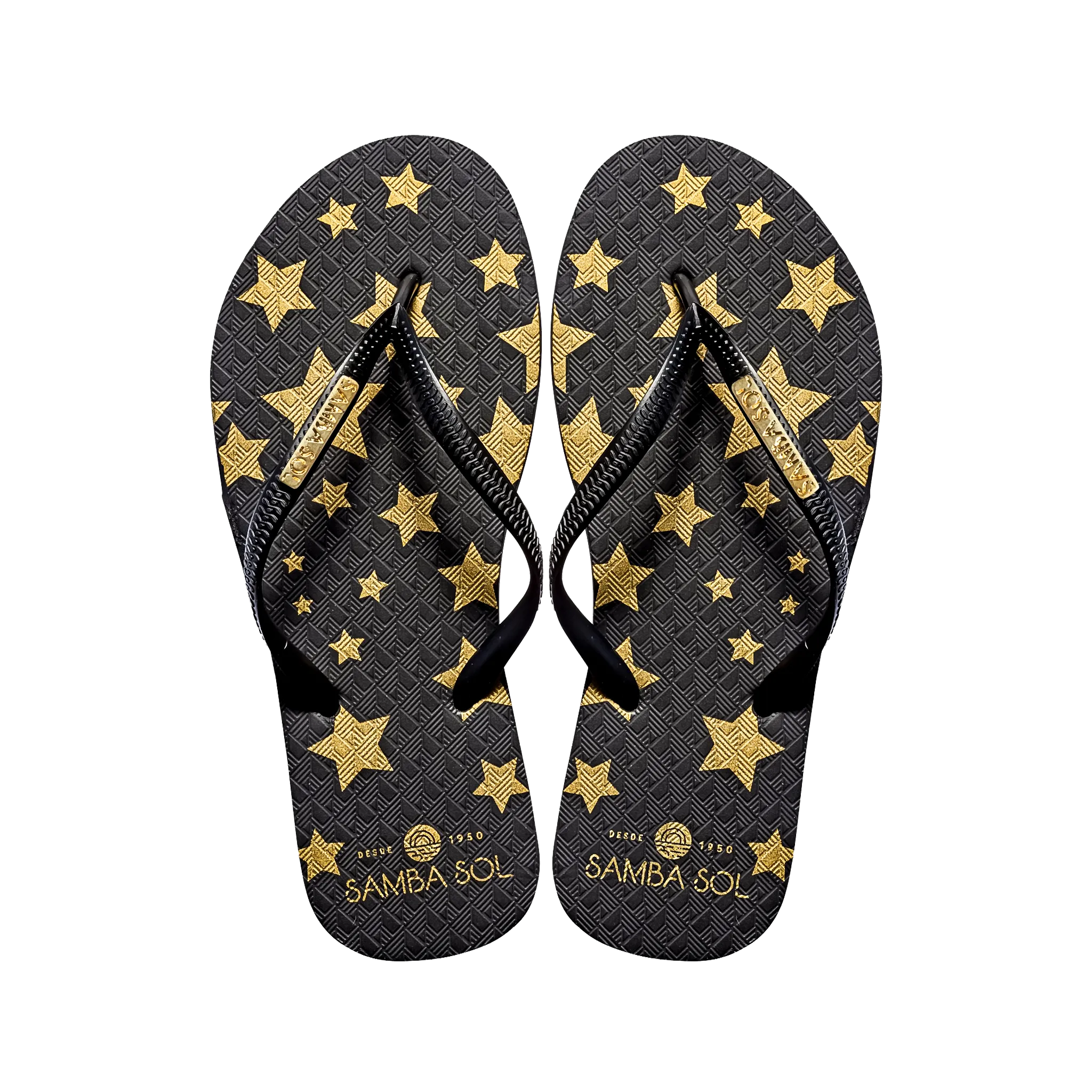 Samba Sol Women’s Fashion Collection Flip Flops - Black Stars