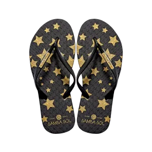 Samba Sol Women’s Fashion Collection Flip Flops - Black Stars