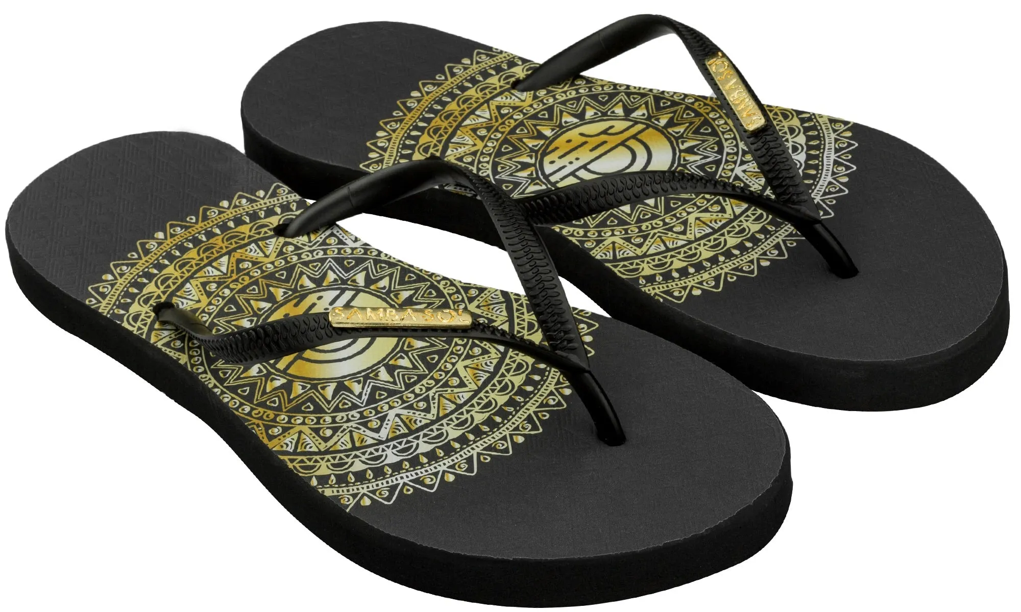 Samba Sol Women's Fashion Collection Flip Flops - Gold Medallion